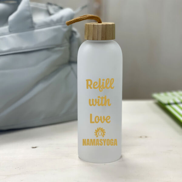 Refill with love frosted glass water bottle.  Thumbnail